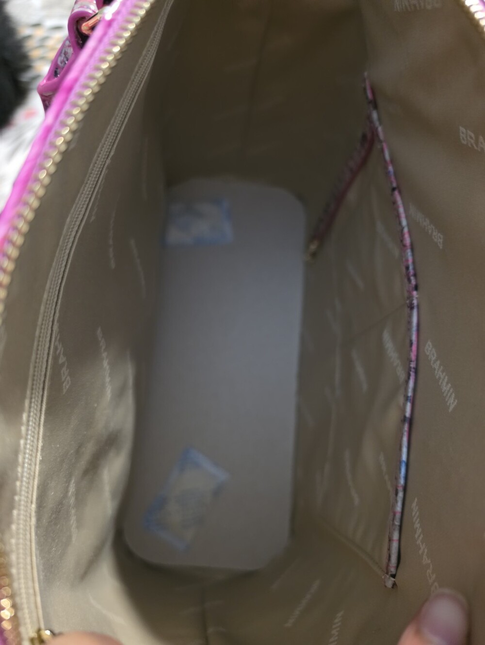 New Brahmin Pink Snake-Embossed Satchel with Purple Accents - Picture 13 of 13